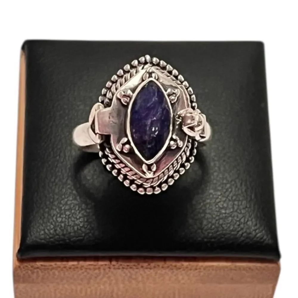 Artisan Sterling Silver Marquise Sapphire Poison Ring Size 6.75